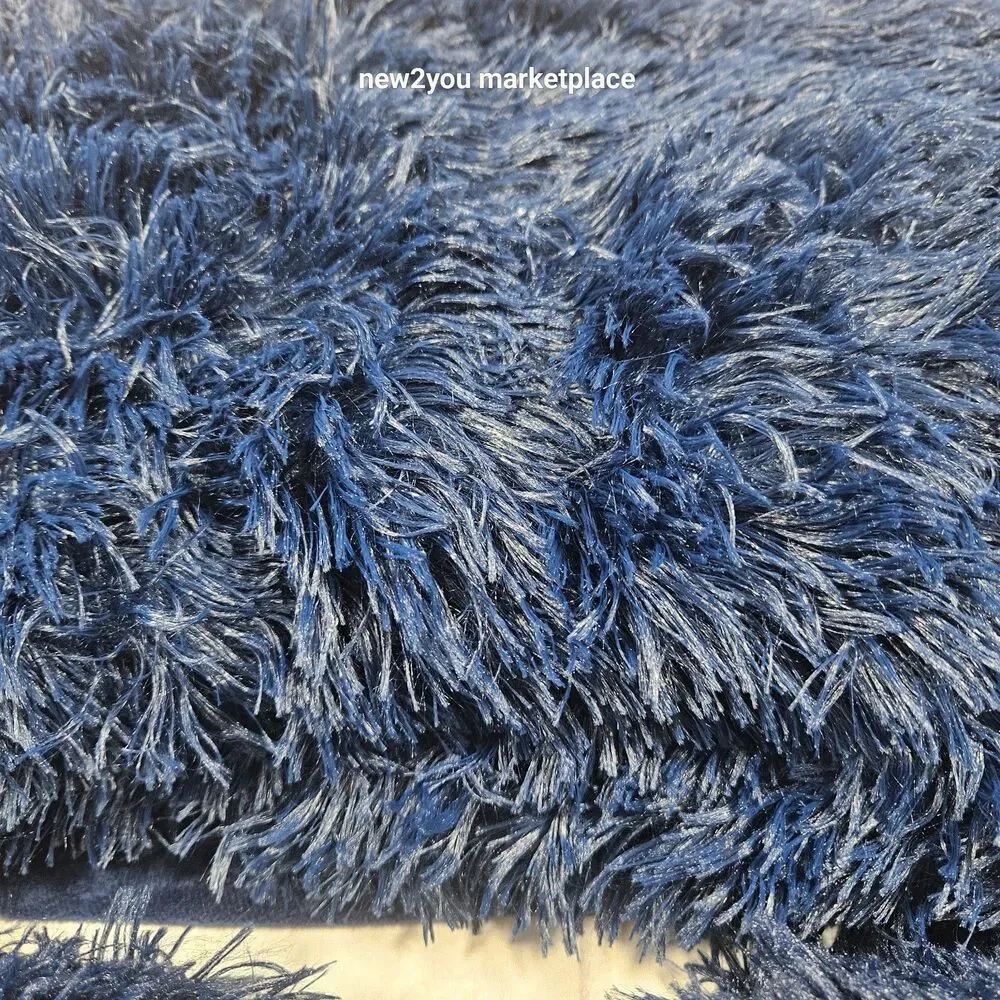 Fluffy Duvet Cover full Size Plush Shaggy Faux Fur Comforter Navy Blue & 2pillow